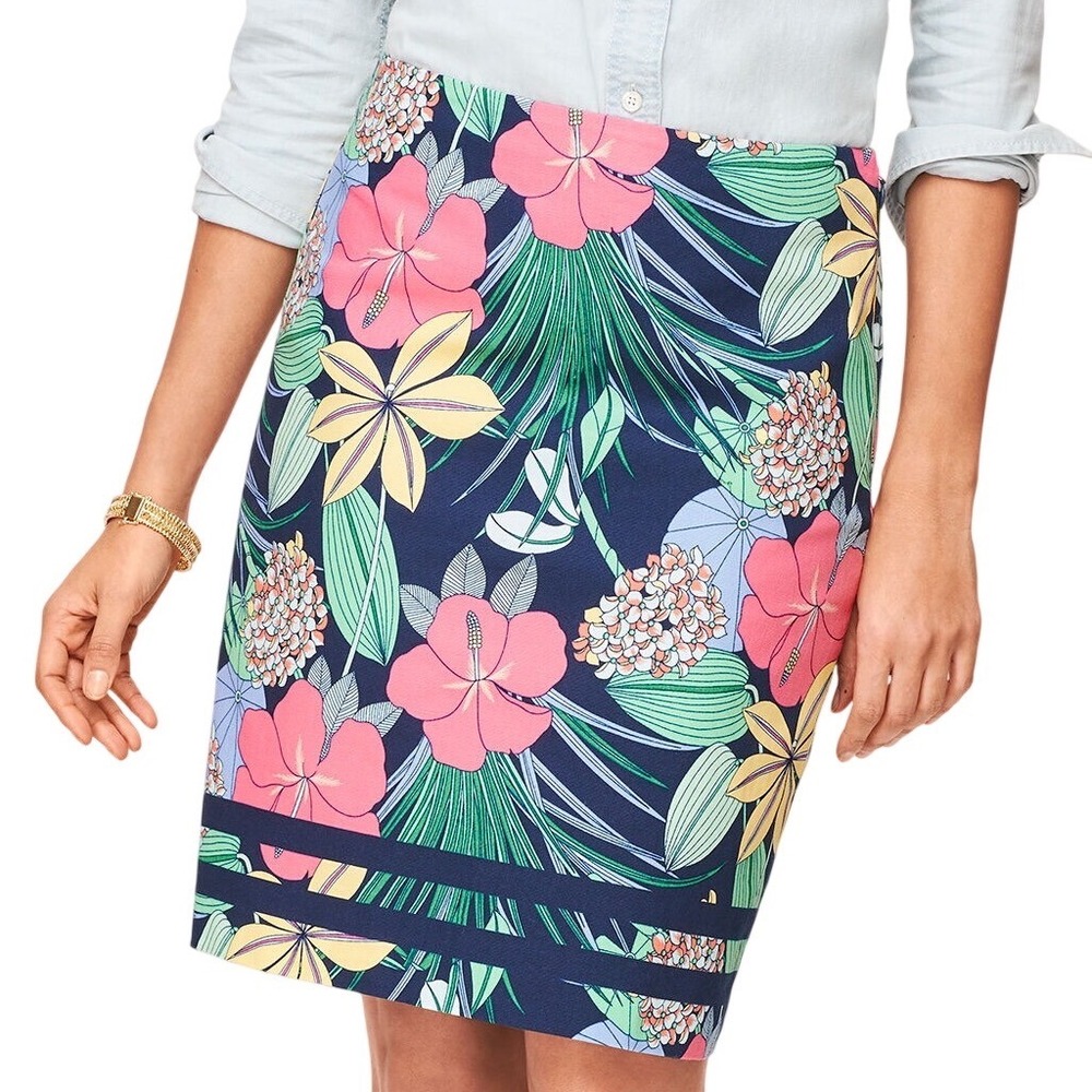 Talbots Womens Cotton Canvas A-Line Skirt Navy‎ Tropical Hibiscus Floral Size 6